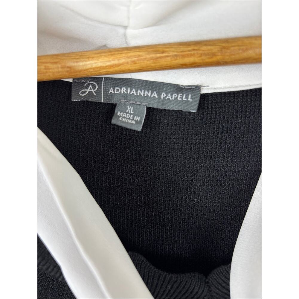 Adrianna Papell Sweater Blouse XL Bow Tie Black White Career Office Minimalist - Picture 3 of 7